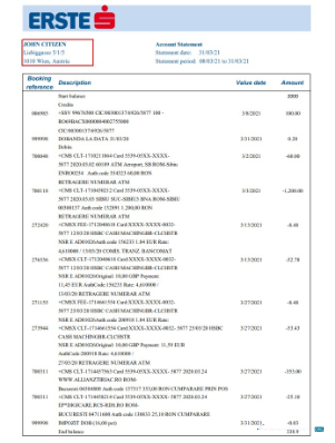 Download Austria Erste Group bank statement excel Photoshop template